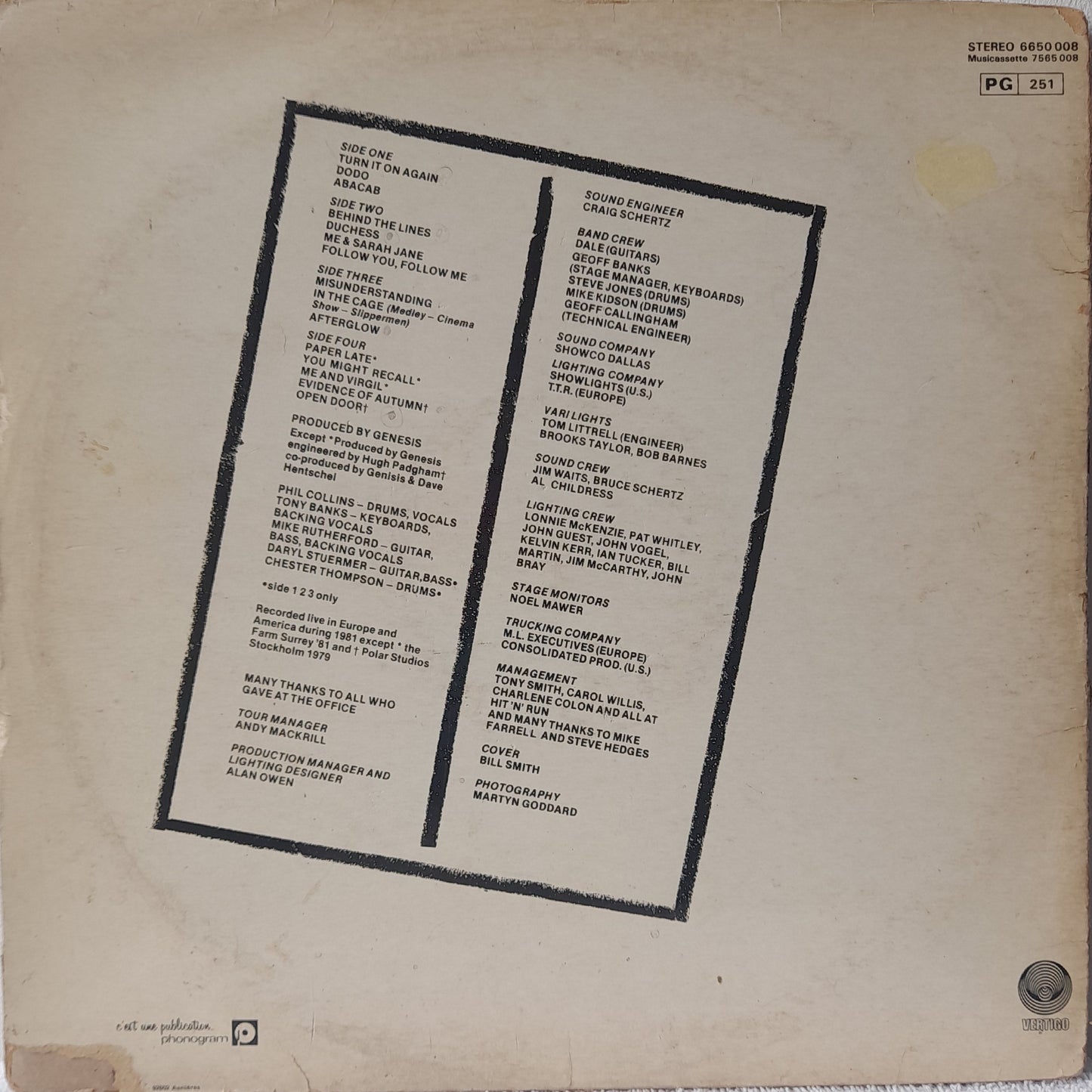 ROCK-Génesis. Three Sides Live. Año 1982
